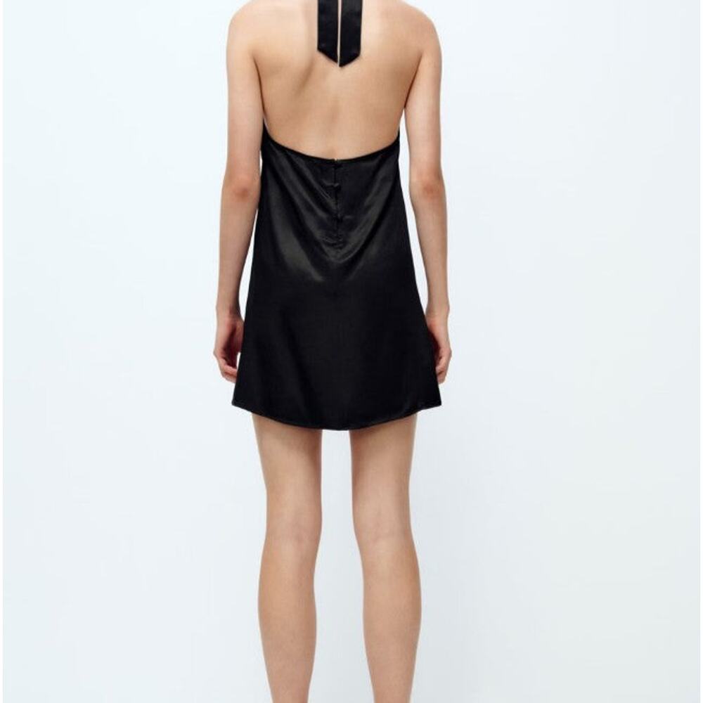 ZARA Mini Satin Halter Dress - M Black - Picture 3 of 5